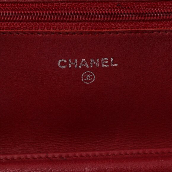 Chanel Calfskin Double Stitch Hamptons Wallet On Chain WOC Crossbody Red - Picture 6 of 10